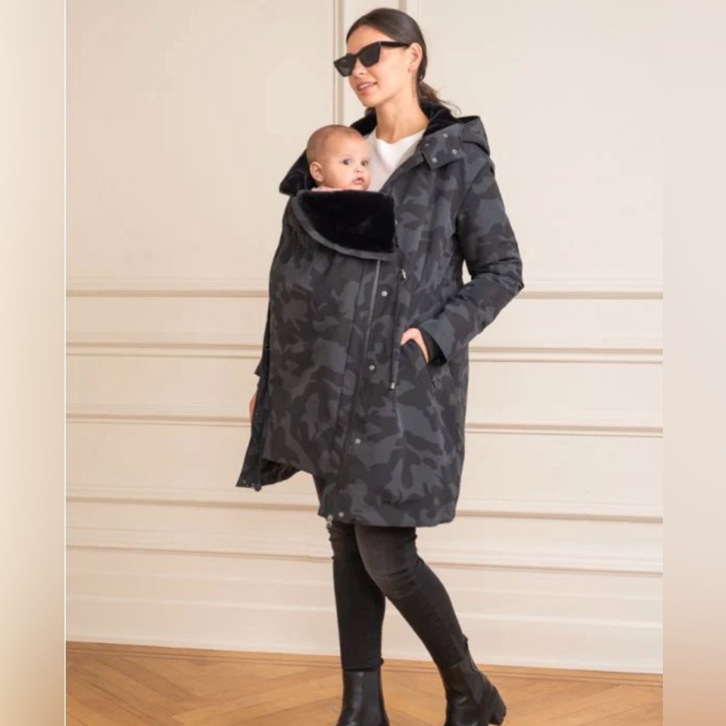 Seraphine Black Camo Maternity & Babywearing Puffer Jacket